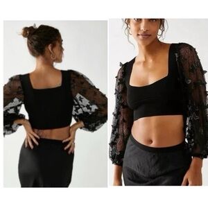 NWT NEW TAGS FREE PEOPLE FLUTTER BUTTERFLY BLACK CROP BANDAGE TOP RARE STUNNING!